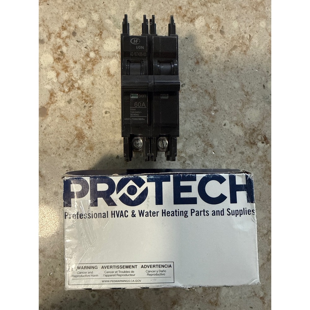 Protech 60A 2 Pole Circuit Breaker 42-107430-03 HVAC Water Heating Part NEW